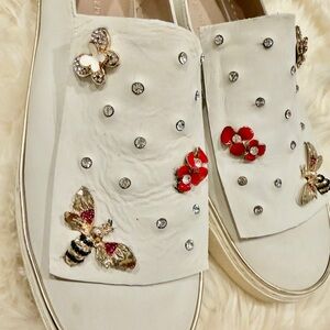 Stuart Weitzman White Embellished Flats